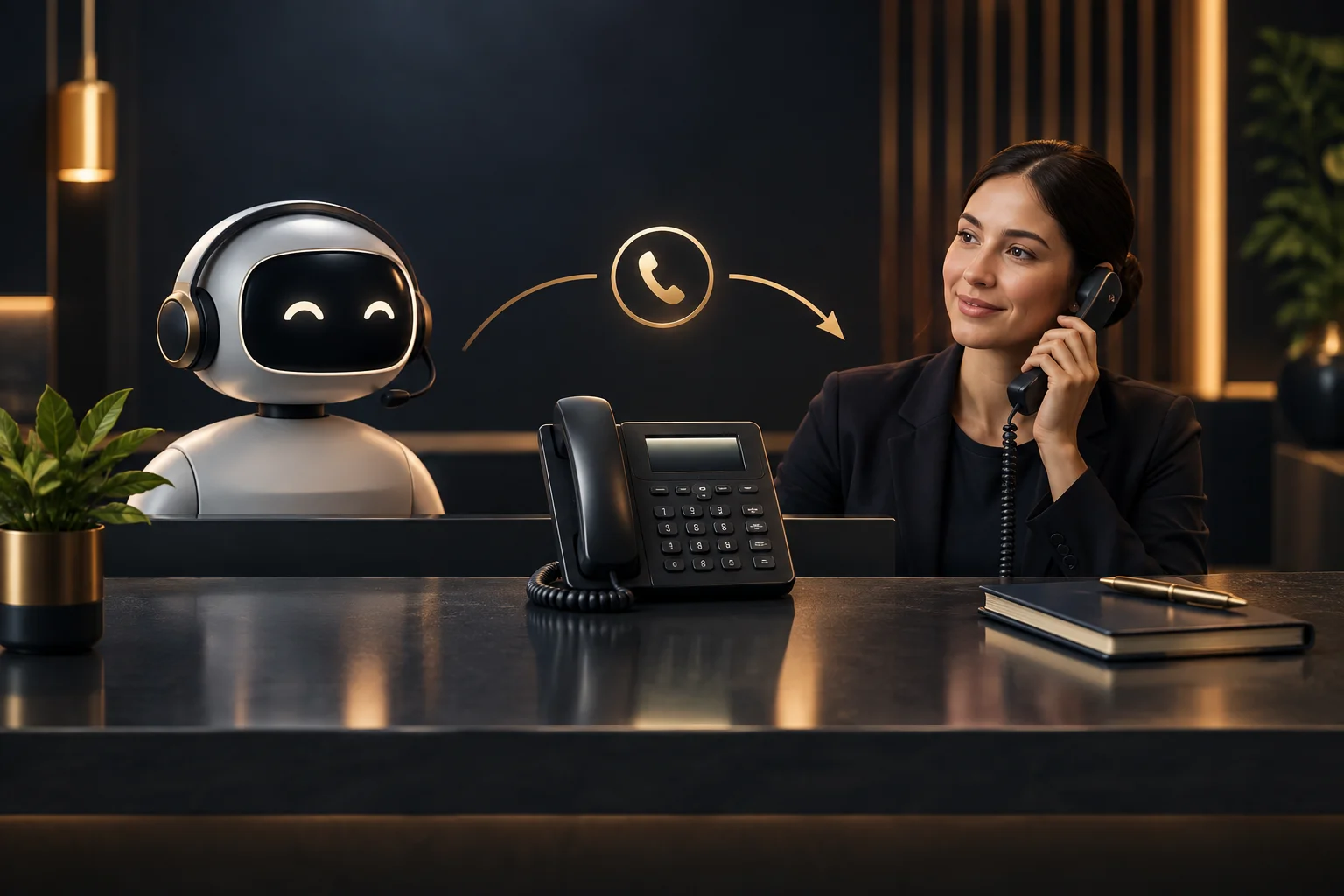 Wéini soll en KI-Receptionist en Uruff un eng Persoun weiderleeden?